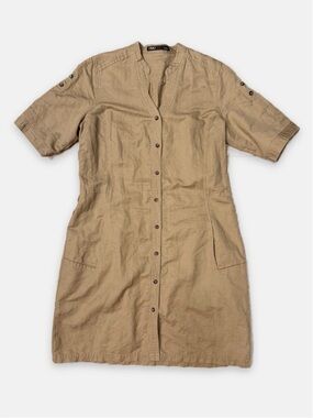 Nau Button-Down T-Shirt Dress Women’s Large Organic Linen Lagenlook Utility 70’s